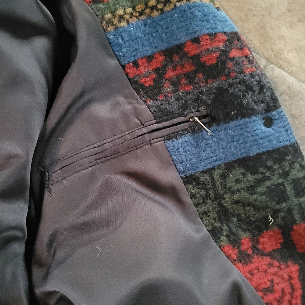 Vintage Woolrich Floral Print Coat Large Leather Trim Pockets - Picture 14 of 14